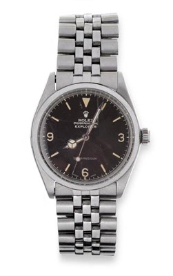 Lot 284 - A Stainless Steel Automatic Centre Seconds Wristwatch, signed Rolex, Oyster Perpetual, model:...