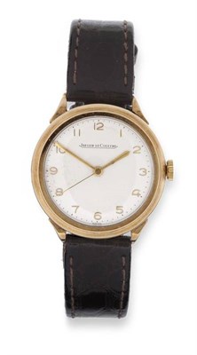 Lot 286 - A 9ct Gold Centre Seconds Wristwatch, signed Jaeger LeCoultre, 1951, lever movement numbered...