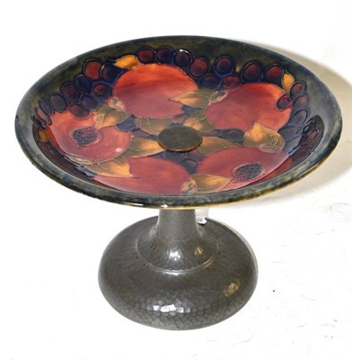 Lot 181 - Moorcroft Open Pomegranate pattern comport on pewter plinth