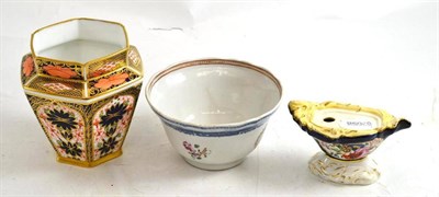 Lot 189 - Royal Crown Derby Imari vase, an armorial style tea bowl and English pen holder (3)