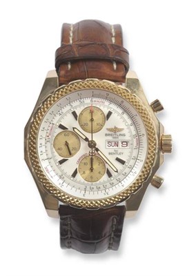 Lot 291 - An 18ct Gold Automatic Calendar Chronograph Wristwatch, signed Breitling, Bentley Motors, Certified