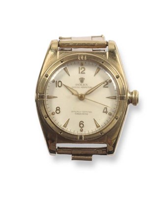 Lot 292 - A 9ct Gold Automatic Centre Seconds Bubbleback Wristwatch, signed Rolex, Oyster Perpetual,...