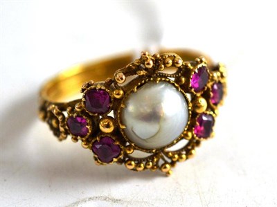 Lot 267 - A split pearl and ruby Victorian ring