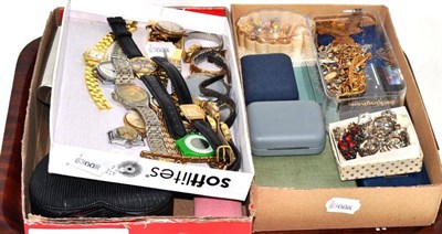 Lot 268 - A quantity of costume jewellery, 9ct gold ring, 9ct gold wristwatch and a quantity of wristwatches