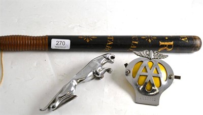 Lot 270 - A William IV Special Constable's truncheon, a Jaguar car mascot and an AA badge