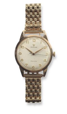 Lot 297 - A 9ct Gold Centre Seconds Wristwatch, signed Rolex, Precision, 1958, (calibre 1210) lever...