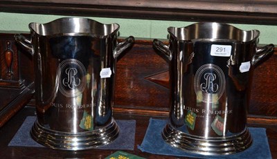 Lot 291 - A pair of plated wine buckets bearing Louis Roederer name and crest