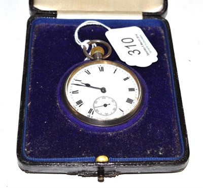 Lot 310 - An open faced pocket watch, case stamped 925 and a London silver import hallmark