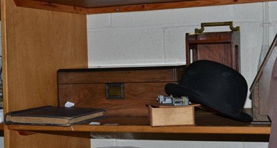 Lot 317 - Victorian workbox, a bowler hat, a pipe stand, carpet bowls, stamp album, etc