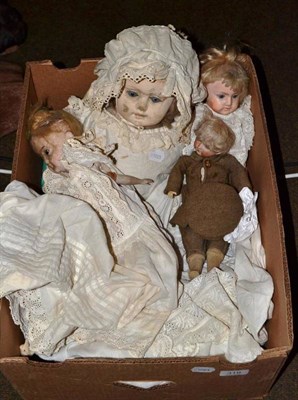 Lot 319 - Armand Marseille 390 bisque socket head doll in uniform and three other 19th century and later...