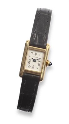 Lot 300 - A Lady's 18ct Gold Wristwatch, signed Cartier, model: Mini Tank, circa 1990, quartz movement,...