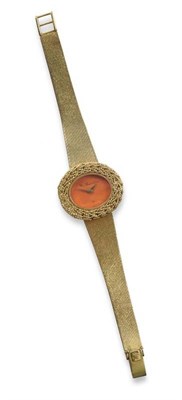 Lot 301 - A Lady's 18ct Gold Wristwatch, signed Yves Saint Blaise, 1973, lever movement, faux coral dial,...