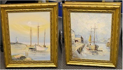 Lot 348 - Continental School (20th century), Shipping Scenes, oils on canvas (2)