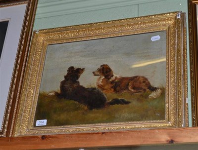 Lot 354 - British School, two collies seated in a landscape, oil on canvas