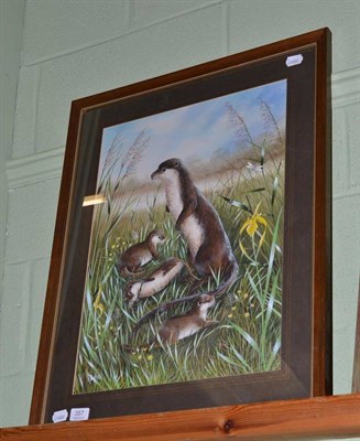 Lot 357 - R Duffield, Otters, signed, watercolour