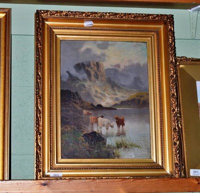 Lot 360 - Charles Oswald (b.circa 1850), Highland cattle watering, signed, oil on canvas, together with a...