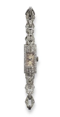 Lot 303 - A Lady's Art Deco Diamond Set Wristwatch, signed Marvin, lever movement, silvered dial with...