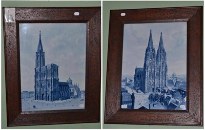 Lot 373 - Two large late 19th century porcelain tiles one depicting Strasbourg Cathedral and another...