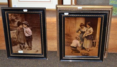 Lot 374 - A pair of framed crystoleum pictures, one depicting a young boy and girl and the other...