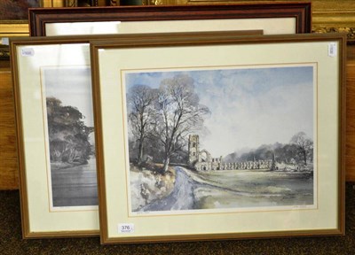 Lot 376 - John Sibson, Knaresbrough (Contemporary), Fountains Abbey and Burnsall, each signed prints (3)