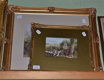 Lot 379 - After Miles Birkett Foster, children playing with toy boats, reproduction print, together with...