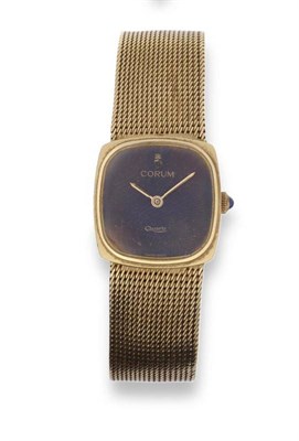 Lot 305 - A Lady's 18ct Gold Wristwatch, signed Corum, circa 1985, quartz movement, monogramed dial,...