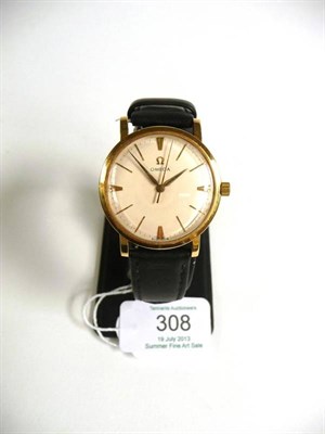 Lot 308 - An 18ct Gold Centre Seconds Wristwatch, signed Omega, 1960, (calibre 520) lever movement...