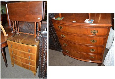 Lot 453 - Reproduction bow fronted chest of drawers, a Sutherland table and another chest