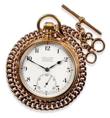 Lot 312 - A 9ct Gold Open Faced Keyless Pocket Watch, retailed by James Carr, Aberdeen, signed Vertex,...