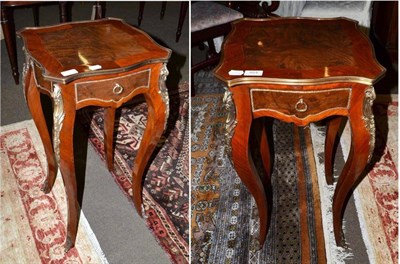 Lot 464 - Pair of French style lamp tables with gilt metal mounts