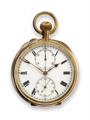 Lot 320 - An 18ct Gold Single Push Chronograph Keyless Pocket Watch, circa 1900, lever movement, enamel...