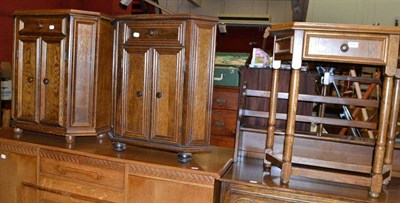 Lot 614 - Pair of reproduction oak corner cupboards and a reproduction oak side table