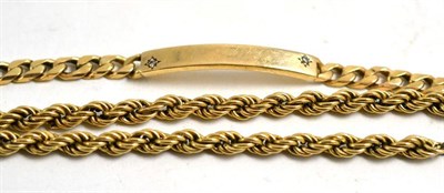 Lot 2 - 9ct gold curb link bracelet and a 9ct gold rope twist chain (damaged)