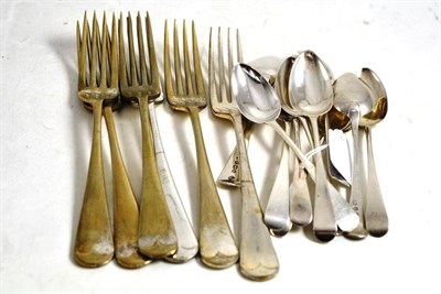 Lot 14 - Ten silver teaspoons and six plate forks