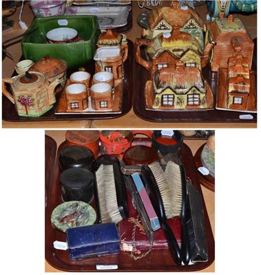 Lot 42 - Cottage ware, autograph book, silver watch, Ault pottery planter, dressing table items etc (on...