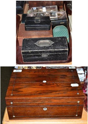 Lot 51 - Two leather jewellery boxes, rosewood jewellery box and assorted others