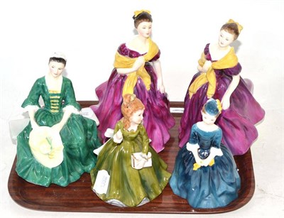 Lot 58 - Four Royal Doulton figures - 'Adrian' (2), 'Cherie' and 'A Lady from Williamsburg' along with a...