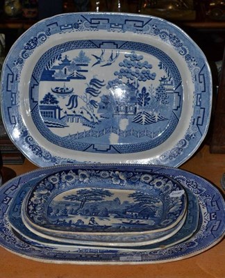 Lot 66 - Five assorted blue and white pottery meat dishes