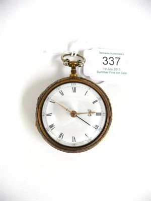 Lot 337 - A Gilt Metal and Under Painted Horn Centre Seconds Pair Cased Pocket Watch, signed Saml Barnes,...