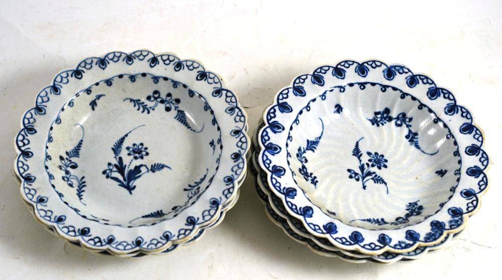 Lot 75 - Six 18th century blue and white Liverpool pudding plates