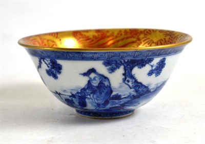Lot 90 - A Chinese porcelain bowl, the exterior decorated in underglaze blue with figures fishing, the...