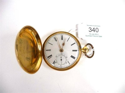 Lot 340 - An 18ct Gold Full Hunter Pocket Watch, signed Robt Hull, Newmarket, No.95388, 1861, lever movement