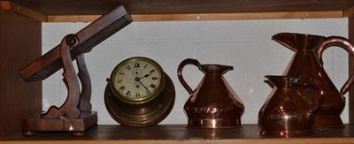 Lot 106 - Smith & Sons of South Hampton brass cased ships clock, three copper measures and a toilet mirror