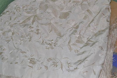 Lot 119 - Cream embroidered silk shawl