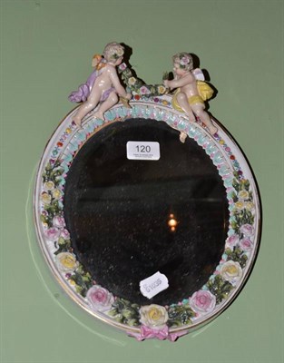 Lot 120 - A Sitzendorf encrusted porcelain framed mirror