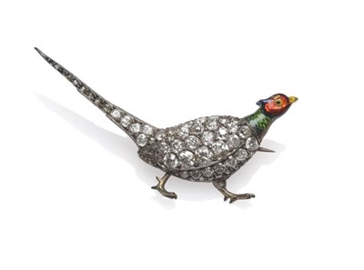 Lot 342 - A Late Victorian Diamond and Enamel Pheasant Brooch, the bird in walking pose, with body and...