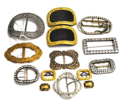 Lot 128 - A collection of fourteen buckles including three pairs, and four paste set buckles