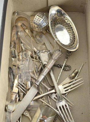 Lot 130 - A small quantity of silver and silver plate including a Sterling silver tea infuser, various...