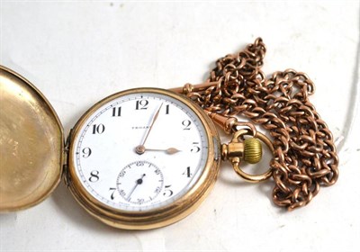 Lot 132 - A 9ct gold pocket watch signed Trojan and a watch chain with T-bar stamped 375