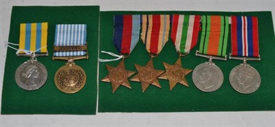 Lot 138 - A copy of a Korea medal 1951 and a United Nations Korea medal; a Second World War group of five...